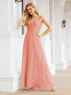 Formal Prom Gown Elegant V-Neck Sleeveless Bridesmaid Dresses for Wedding Party 28037 by numbersea