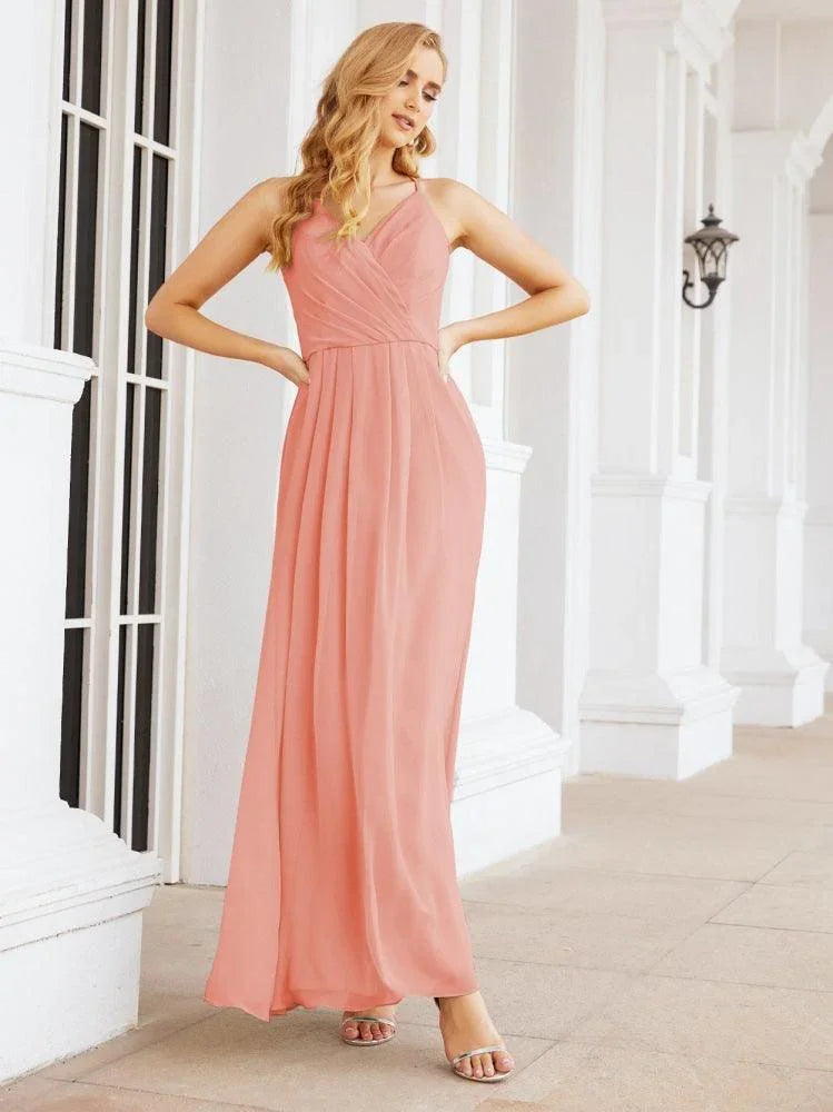 Robes de demoiselle d'honneur Numbersea à bretelles spaghetti, col en V, longues, coupe évasée, robes de bal formelles 28063