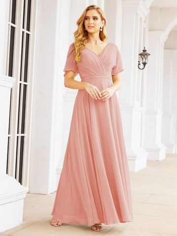 Numbersea Formal Prom Gowns for Mother of The Bride Short Sleeves Bridesmaid Dress 28049