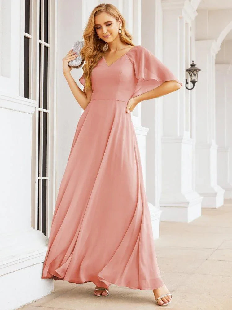 Numbersea Bridesmaid Dresses for Wedding Formal Evening Party Prom Gown with Cape 28050