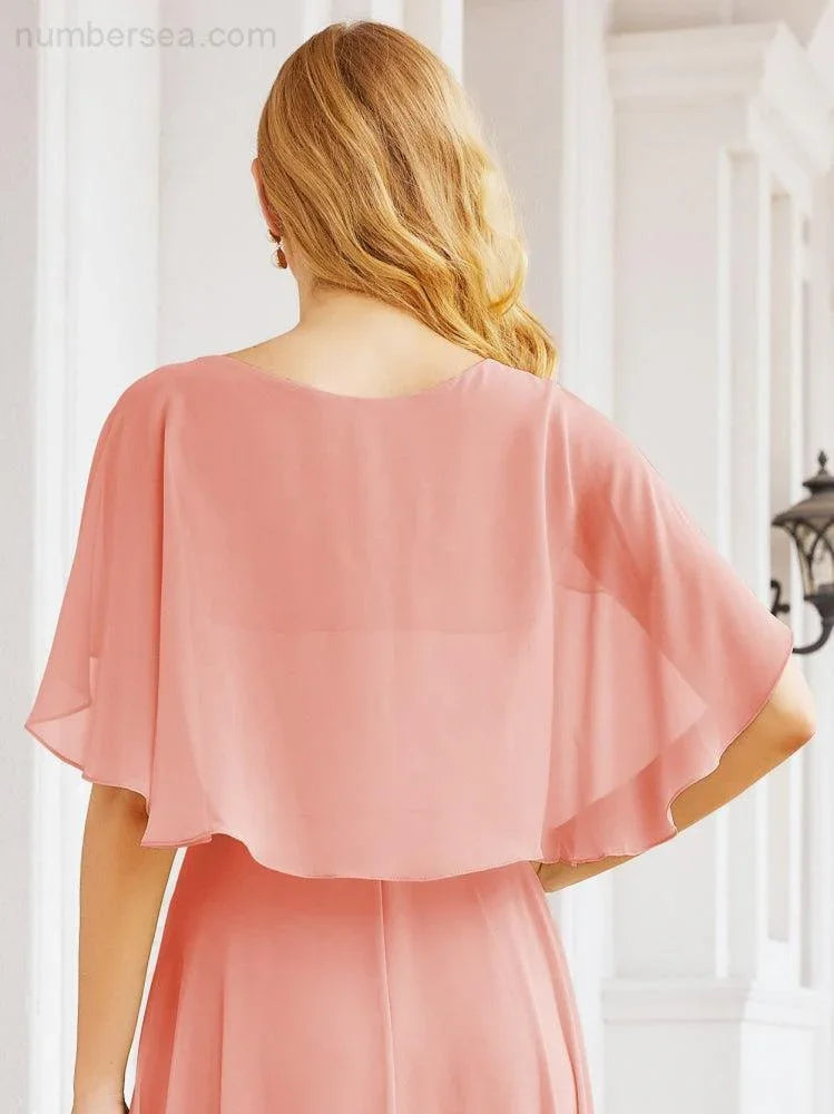 Numbersea Bridesmaid Dresses for Wedding Formal Evening Party Prom Gown with Cape 28050