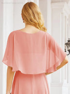 Numbersea Bridesmaid Dresses for Wedding Formal Evening Party Prom Gown with Cape 28050