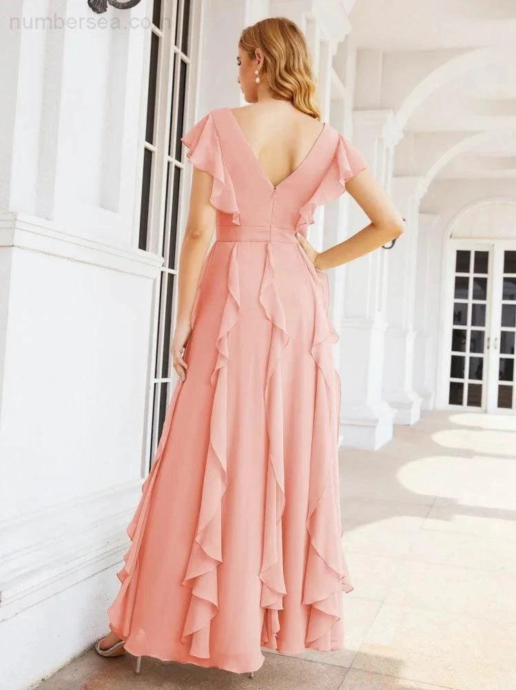 Ruffled Bridesmaid Dresses with Sleeves Long Formal Party Dress 28041 by numbersea