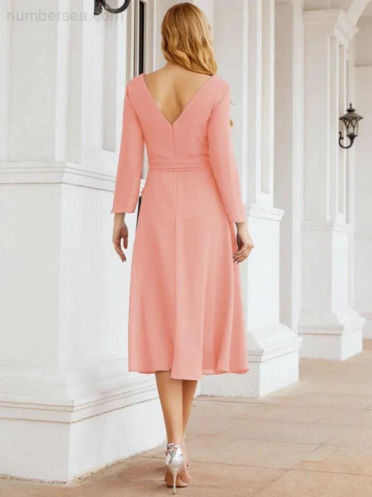 Bridesmaid Dress V-Back Waist Belt Mother of the Bride Wedding Guest SY28031 by numbersea