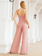 Numbersea Crisscross Neck Jumpsuit Formal Evening Dress Long Bridesmaid Dresses Bell-bottomed Pants 28033 by numbersea