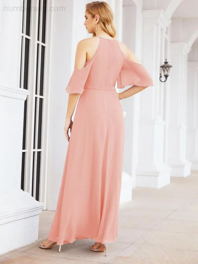 Abiti da damigella d'onore Numbersea con spalle scoperte, linea a trapezio, lunghi abiti da sera formali 28074