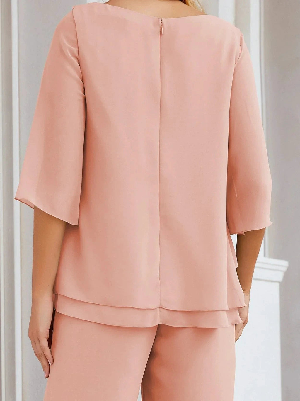 Sunnderly Elegant 2 Piece Mother of The Bride Dress Plus Size Pant Suits Ruffle Layers Sliver Housecoat SY28064 by numbersea