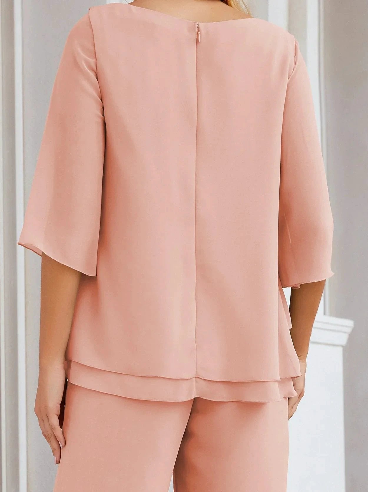 Sunnderly Elegant 2 Piece Mother of The Bride Dress Plus Size Pant Suits Ruffle Layers Sliver Housecoat SY28064 by numbersea
