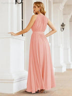 Numbersea Halter Bridesmaid Dress Empire Waist Formal Evening Prom Gown for Mother of The Bride 28030 by numbersea