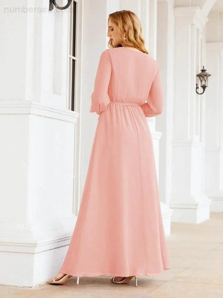 Sunnderly Women's Chiffon Bridesmaid Dress A line Long Sleeves Formal Evening Prom Gown for Wedding Guest SY28032 by numbersea