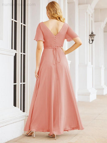 Numbersea Formal Prom Gowns for Mother of The Bride Short Sleeves Bridesmaid Dress 28049