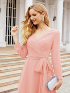 Bridesmaid Dress V-Back Waist Belt Mother of the Bride Wedding Guest SY28031 by numbersea