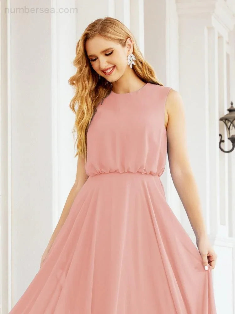 Numbersea Sleeveless Long Bridesmaid Dress A line Formal Evening Prom Gown 28025