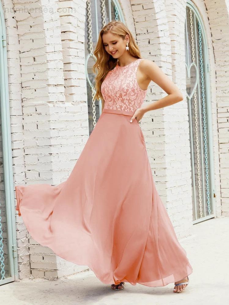 Lace Bridesmaid Dress Floor Length Evening Gowns with Pockets 28017 by numbersea