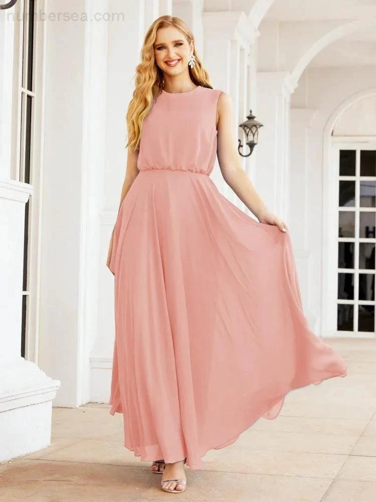 Numbersea Sleeveless Long Bridesmaid Dress A line Formal Evening Prom Gown 28025