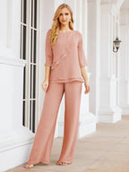 Sunnderly Elegant 2 Piece Mother of The Bride Dress Plus Size Pant Suits Ruffle Layers Sliver Housecoat SY28064 by numbersea
