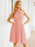 Numbersea Halter Chiffon Bridesmaid Dresses Short Sleeveless Formal Party Dress Open Back 28023 by numbersea