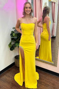 Yellow Strapless Long Formal Dress with Slit by KissProm