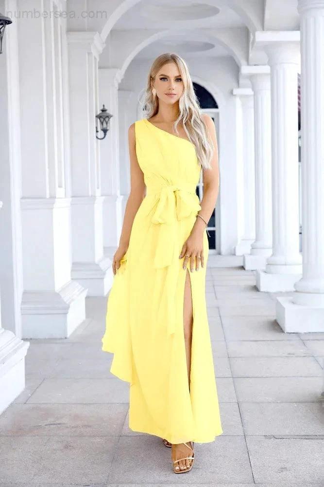 Ladies Chiffon One Shoulder Bridesmaid Evening Dress Wedding Party Evening Dress 28133 by numbersea