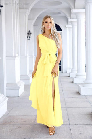 Ladies Chiffon One Shoulder Bridesmaid Evening Dress Wedding Party Evening Dress 28133