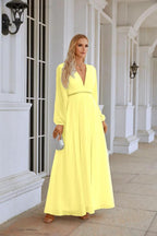 Ladies V Neck Chiffon Long Sleeve Front Slit Bridesmaid Evening Dress Wedding Party Shopping Evening Dress 28109 by numbersea