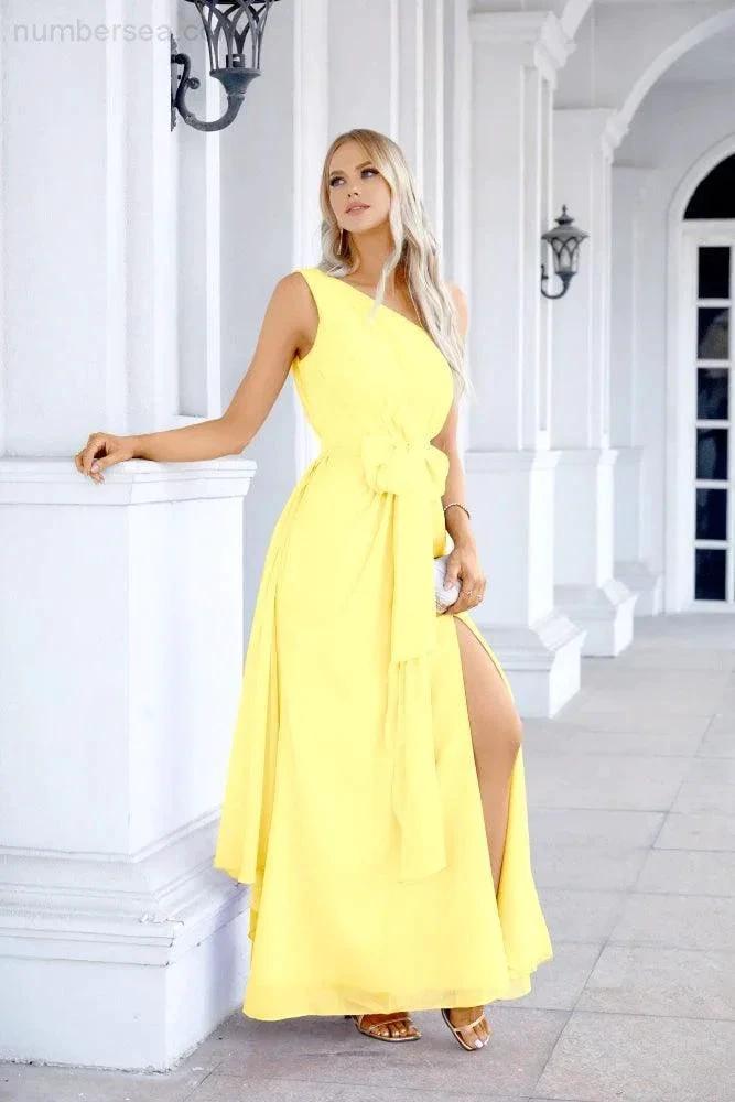 Ladies Chiffon One Shoulder Bridesmaid Evening Dress Wedding Party Evening Dress 28133 by numbersea