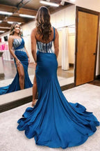 One Shoulder Mermaid Prom Dress with Beaded and Front Slit by BIZTUNNEL