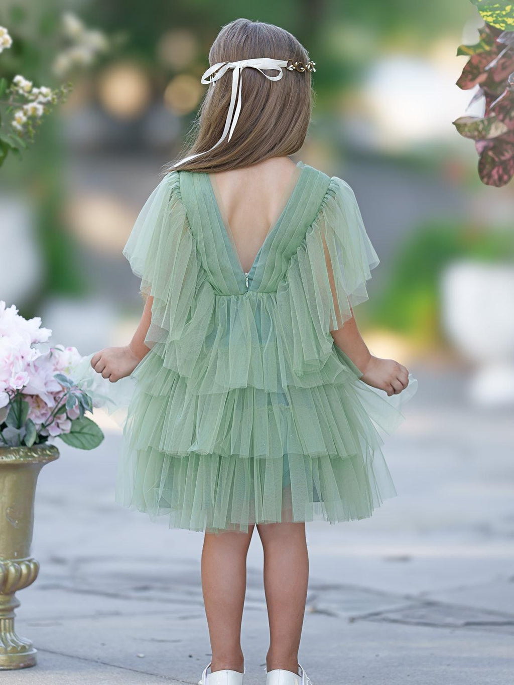 Enchanted Garden Fairy Elegant Tulle Green Flower Girl Dress - photo 3