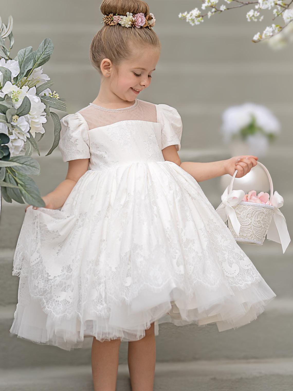 Lace Knee-length First Communion Flower Girl Dress - photo 1