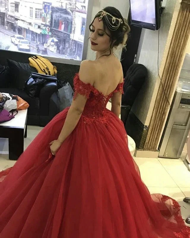 Tulle Ball Gown Appliques Dresses Off Shoulder Y1260 by simplepromdress