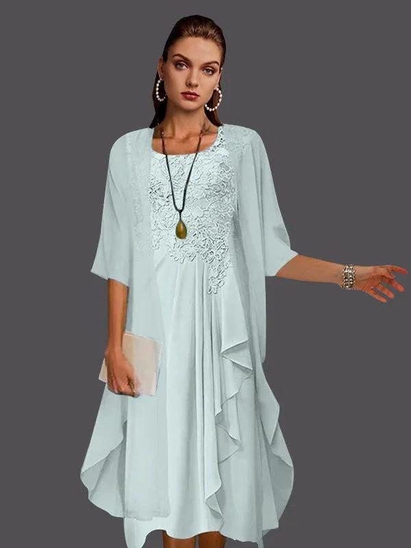 Two Piece A-Line Chiffon Lace Sleeveless Jacket Dresses with Pleats Appliques by Dreamylily