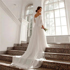 Off the Shoulder Chiffon Boho Wedding Dress 2022 V-Neck Long Lantern Sleeves A-Line Beach Bridal Gowns vestidos de novia by payinti