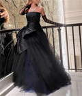 Sexy Strapless Puffy Tulle Prom Dress Black Evening Dress With Gloves Y7631 by simplepromdress
