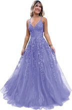 Floral Lace Glitter Tulle Prom Dress Long Ball Gown V Neck Formal Evening Dress Maxi Party Gown by Sunnderly