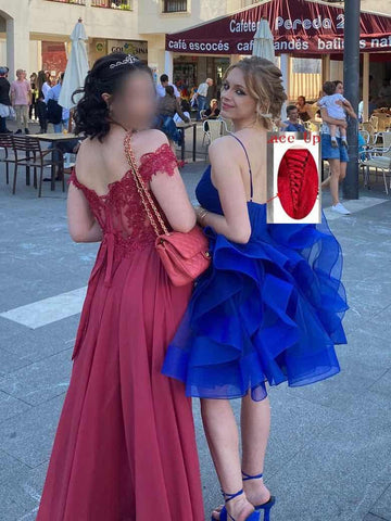 Puffy Ruffle Short Homecoming Dress Tull Tutu Prom Dress V Neck Formal Party Gown