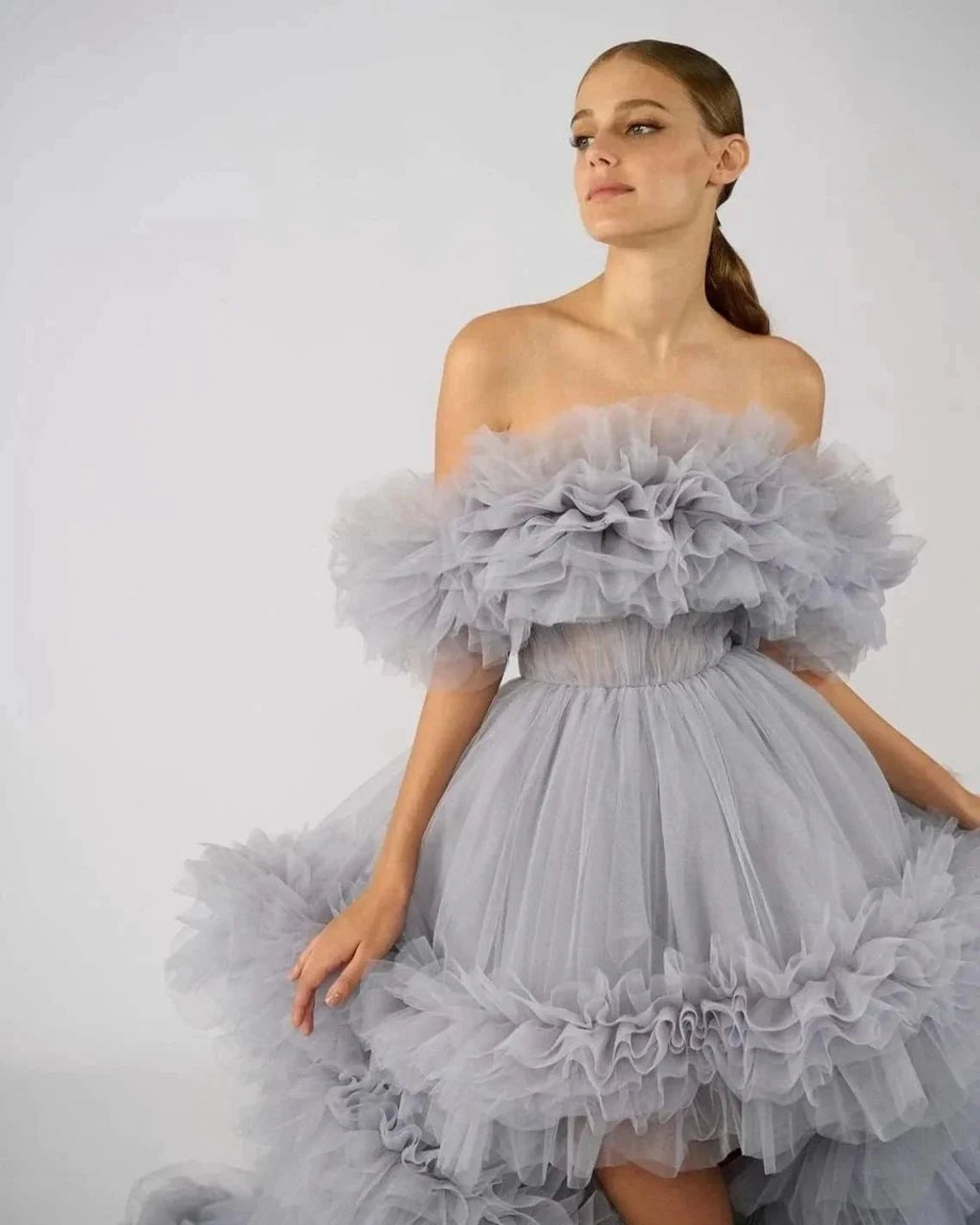 Ruffles Tulle Robe for Maternity Photoshoot Sheer Off Shoulder Maternity Robe Pregnant Baby Shower Prom Gown by Sunnderly