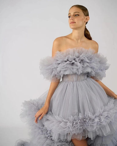 Rüschen-Tüll-Robe für Schwangerschafts-Fotoshooting, transparent, schulterfrei, Umstandsrobe, schwanger, Babyparty, Abschlussballkleid 