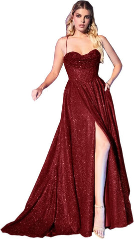 Women's Glitter Prom Dresses Long with Slit 2025 Spaghetti Strap Formal Evening Party Maxi Gown