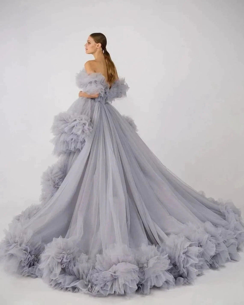 Ruffles Tulle Robe for Maternity Photoshoot Sheer Off Shoulder Maternity Robe Pregnant Baby Shower Prom Gown by Sunnderly