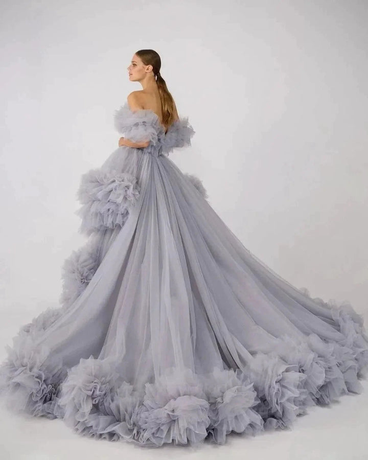 Ruffles Tulle Robe for Maternity Photoshoot Sheer Off Shoulder Maternity Robe Pregnant Baby Shower Prom Gown by Sunnderly