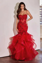 Women's Lace Applique Tulle Prom Dresses Long Mermaid Ruffles Sparkly Formal Evening Party Gown by Sunnderly