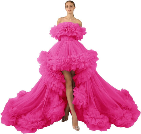 Rüschen-Tüll-Robe für Schwangerschafts-Fotoshooting, transparent, schulterfrei, Umstandsrobe, schwanger, Babyparty, Abschlussballkleid 