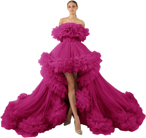Rüschen-Tüll-Robe für Schwangerschafts-Fotoshooting, transparent, schulterfrei, Umstandsrobe, schwanger, Babyparty, Abschlussballkleid 