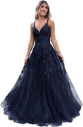 Floral Lace Glitter Tulle Prom Dress Long Ball Gown V Neck Formal Evening Dress Maxi Party Gown by Sunnderly