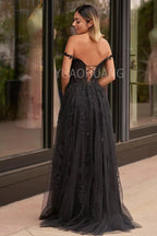 Lace Applique Tulle Prom Dresses for Women 2025 Spaghetti Straps Ball Gown Formal Evening Party Gown with Slit by Sunnderly