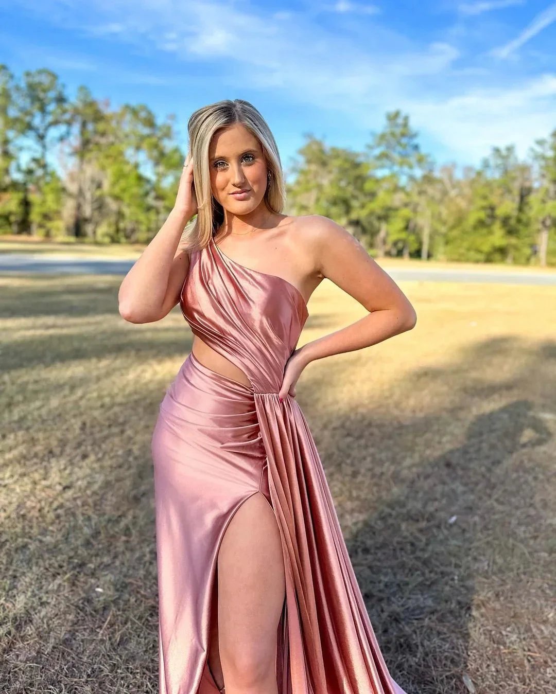 Shannon | Charming Mermaid One Shoulder Satin Prom Dresses with Slit by KissProm
