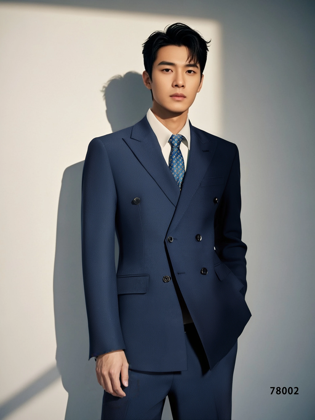 Double-Breasted Navy Wool Suit | Tailored Formal Groom & Business Suit by 男装