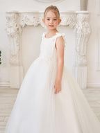 Elegant White Tulle Flower Girl Dress with Sweep Train