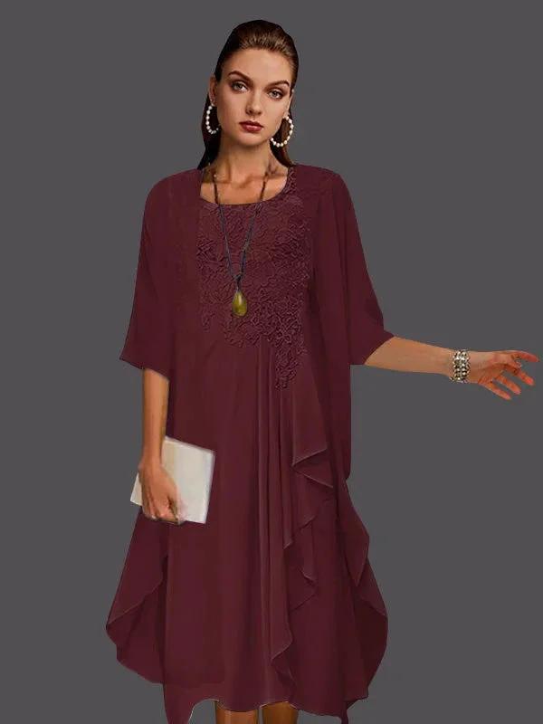 Two Piece A-Line Chiffon Lace Sleeveless Jacket Dresses with Pleats Appliques by Dreamylily