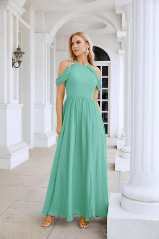 Ladies Chiffon Off Shoulder Swing Sleeve Front Slit Bridesmaid Evening Dress Wedding Party Evening Dress 28117